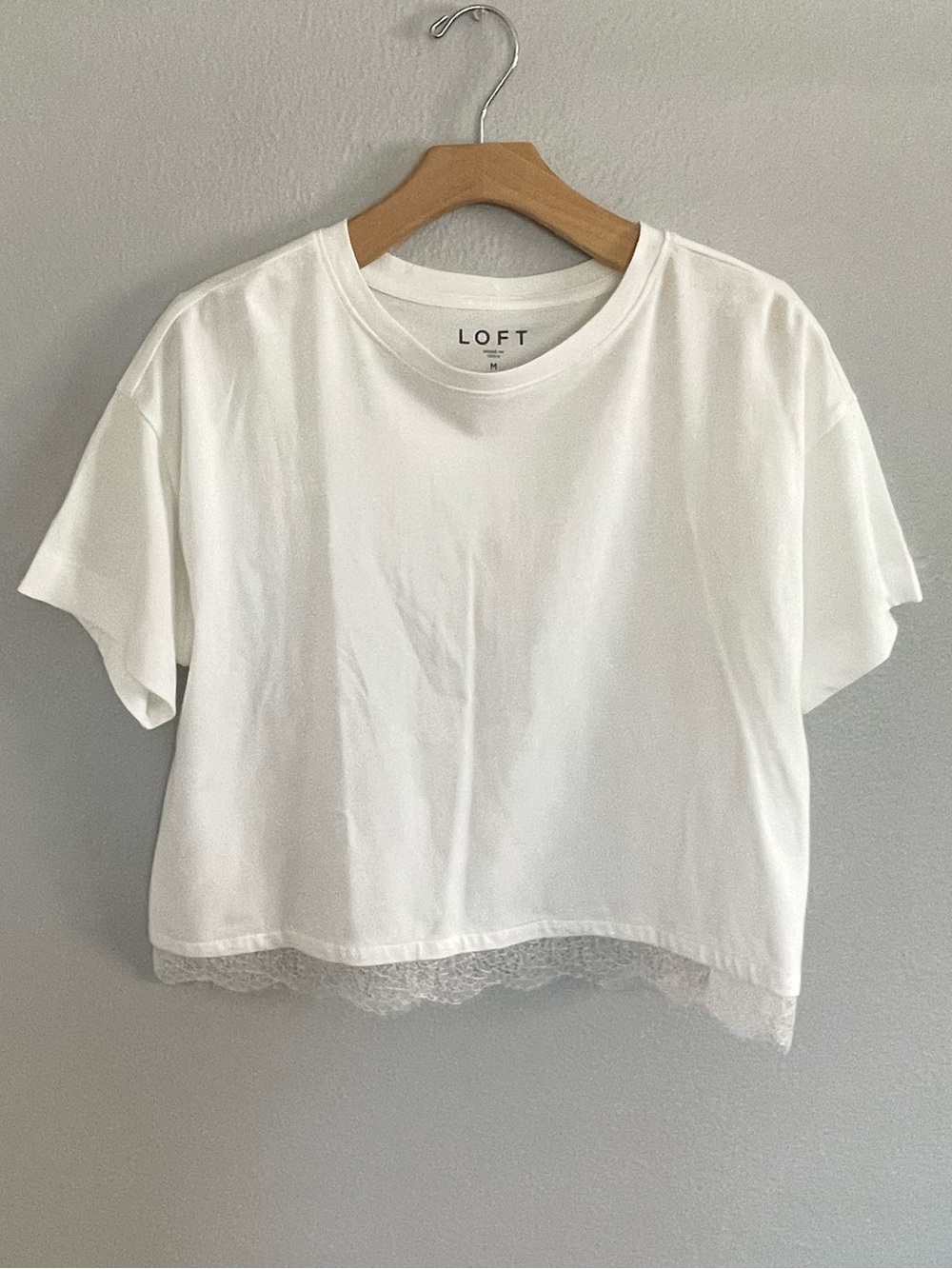 Ann Taylor LOFT Women's White Lace-Hem Tee